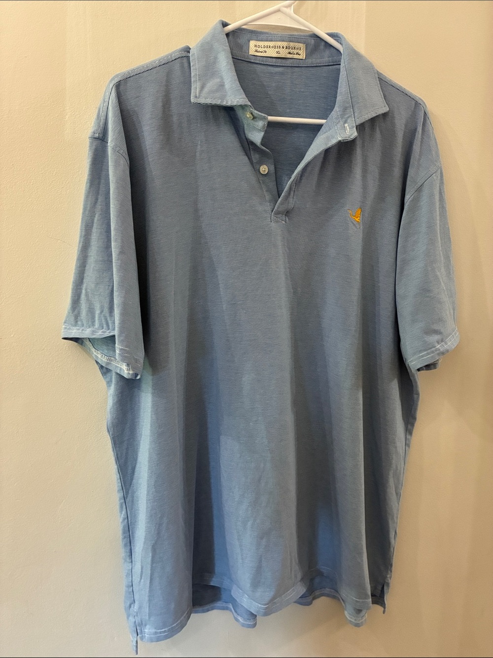 Holderness & Bourne - Light Blue Polo Shirt with Yellow Logo - print cotton - XL